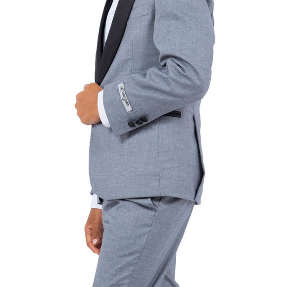 Stacy Adams Boys Mid Gray Tuxedo Set, 5-Piece Black Shawl Collar - Picture 3 of 5